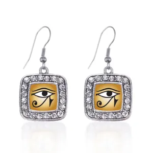 Silver Eye Of Ra Square Charm Dangle Earrings