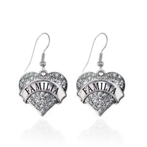 Silver Familia (Spanish) Pave Heart Charm Dangle Earrings