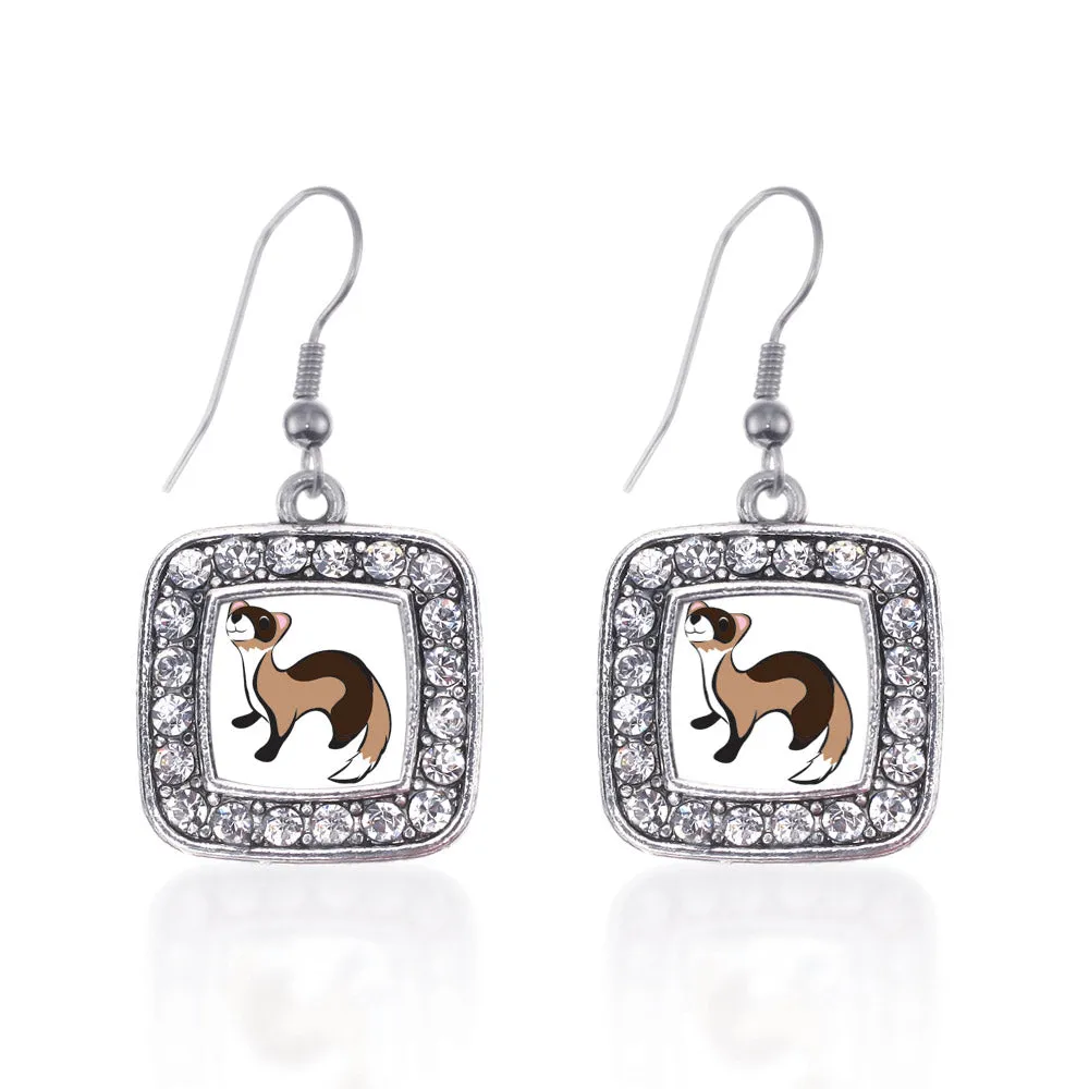 Silver Ferret Square Charm Dangle Earrings