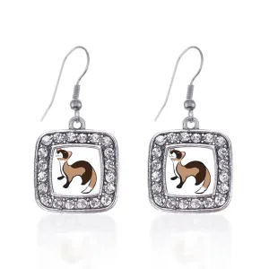 Silver Ferret Square Charm Dangle Earrings