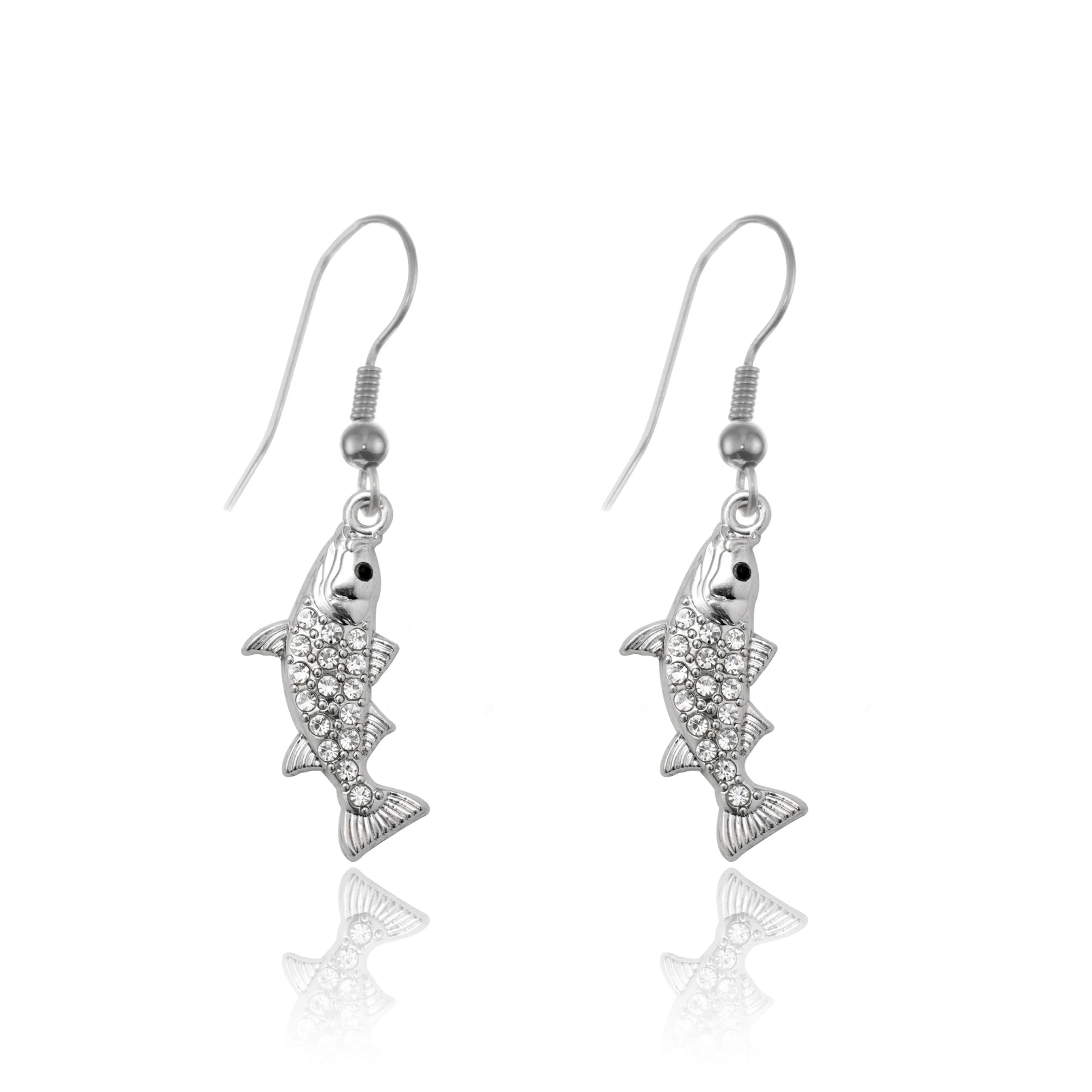 Silver Fish Charm Dangle Earrings