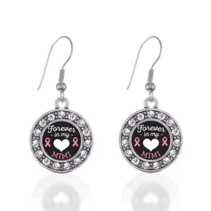 Silver Forever in My Heart Mimi Breast Cancer Support Circle Charm Dangle Earrings