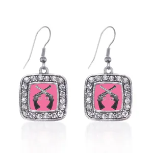 Silver Girls N' Guns Square Charm Dangle Earrings