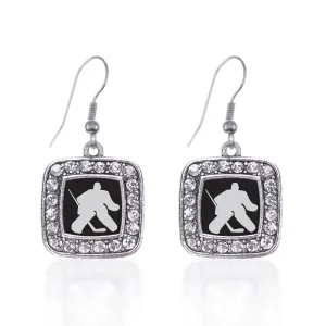 Silver Goalie Square Charm Dangle Earrings