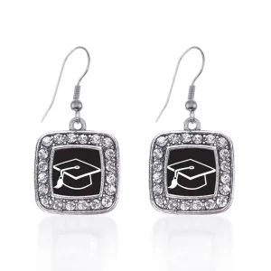 Silver Graduation Square Charm Dangle Earrings