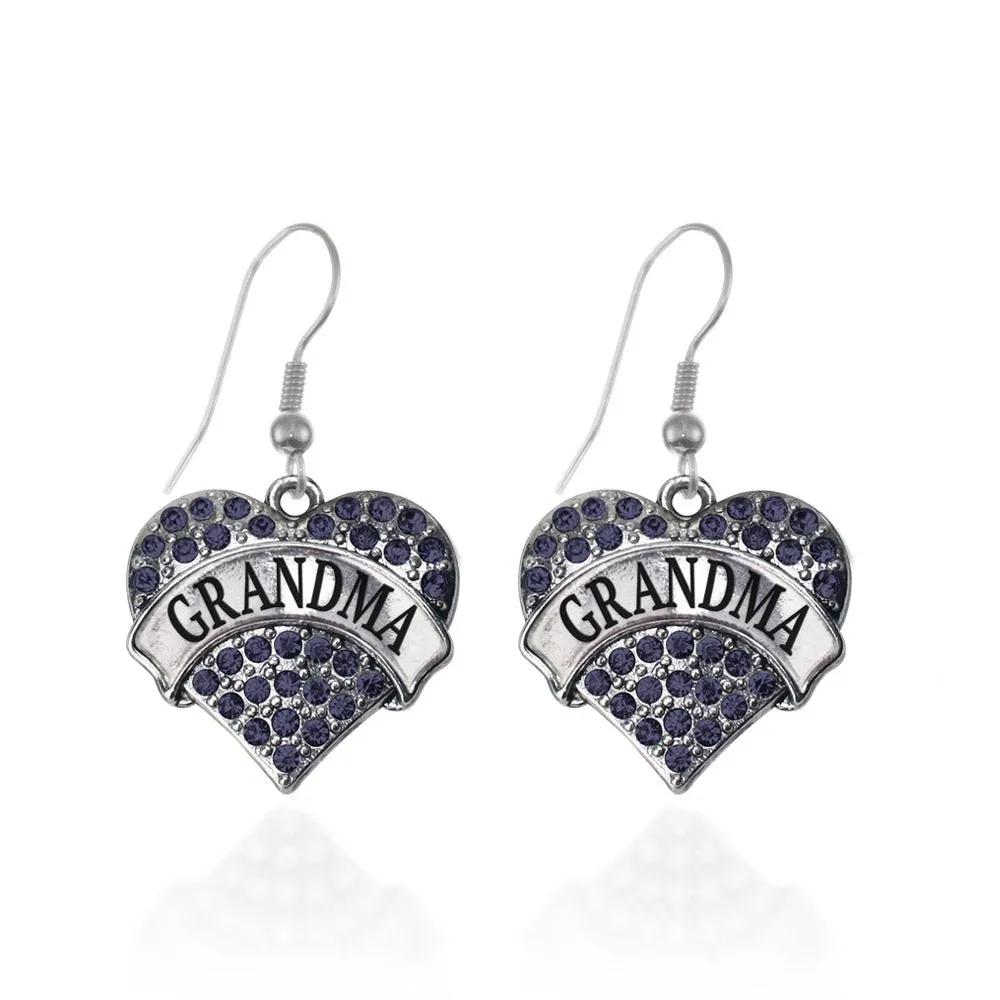 Silver Grandma Navy Blue Blue Pave Heart Charm Dangle Earrings