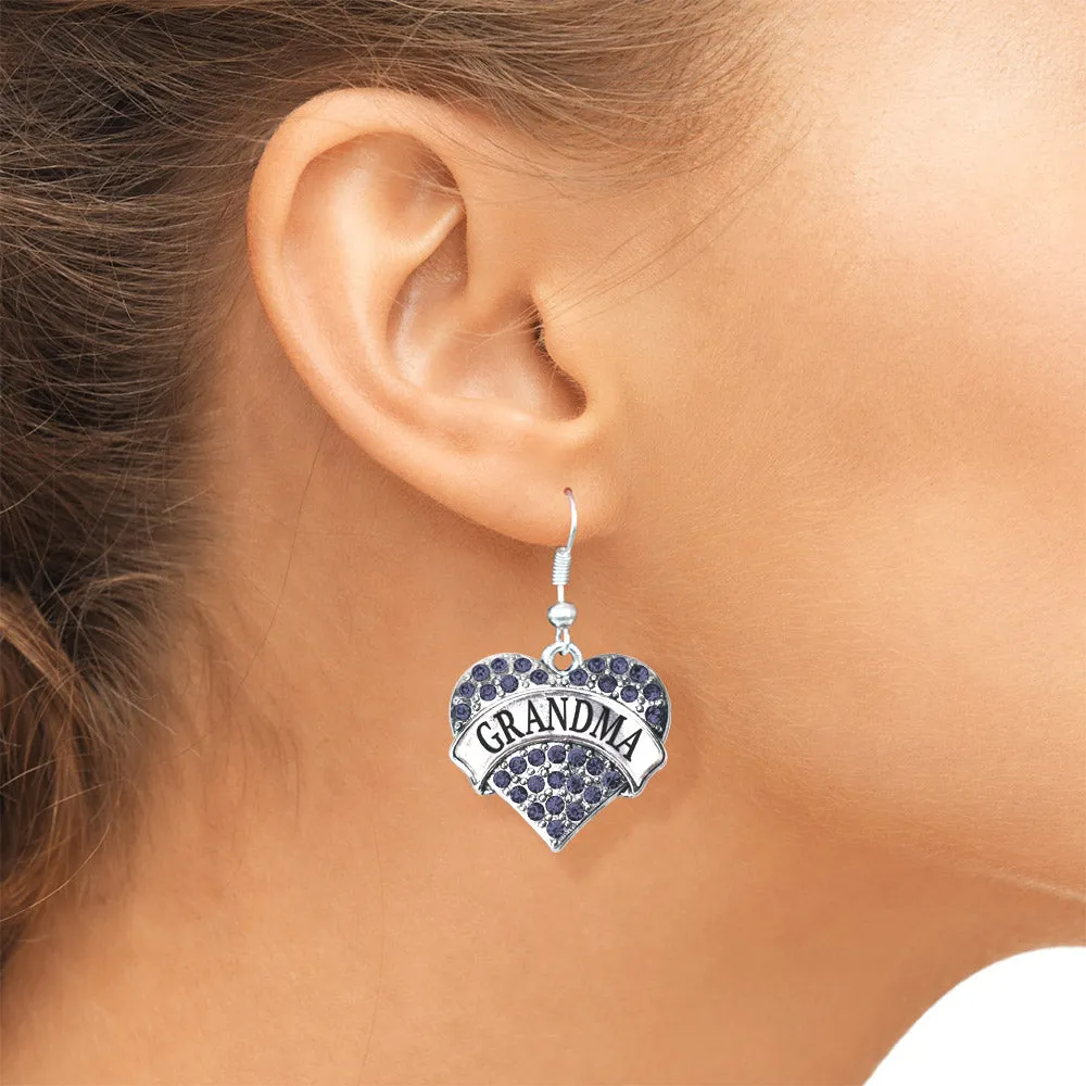 Silver Grandma Navy Blue Blue Pave Heart Charm Dangle Earrings