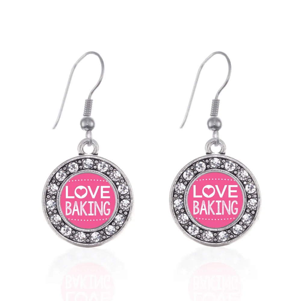 Silver I Love Baking Circle Charm Dangle Earrings