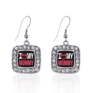 Silver I Love My Mommy Square Charm Dangle Earrings