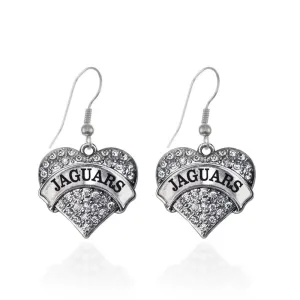 Silver Jaguars Pave Heart Charm Dangle Earrings