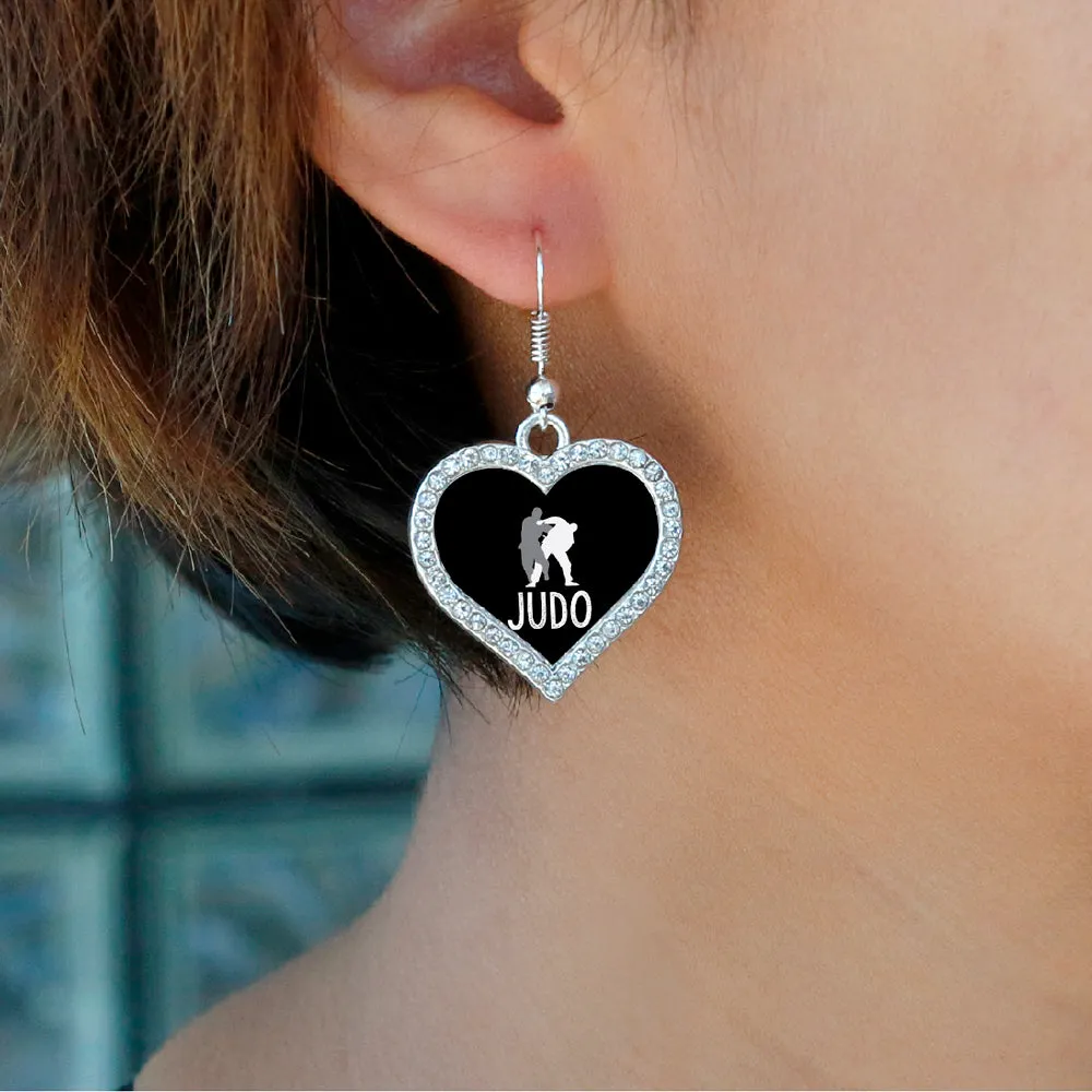 Silver Judo Open Heart Charm Dangle Earrings