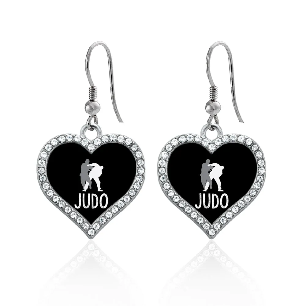 Silver Judo Open Heart Charm Dangle Earrings