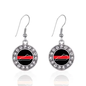 Silver Kentucky Thin Red Line Circle Charm Dangle Earrings