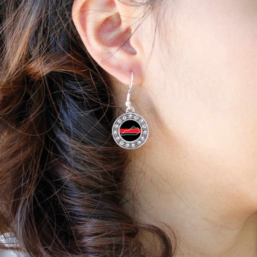 Silver Kentucky Thin Red Line Circle Charm Dangle Earrings