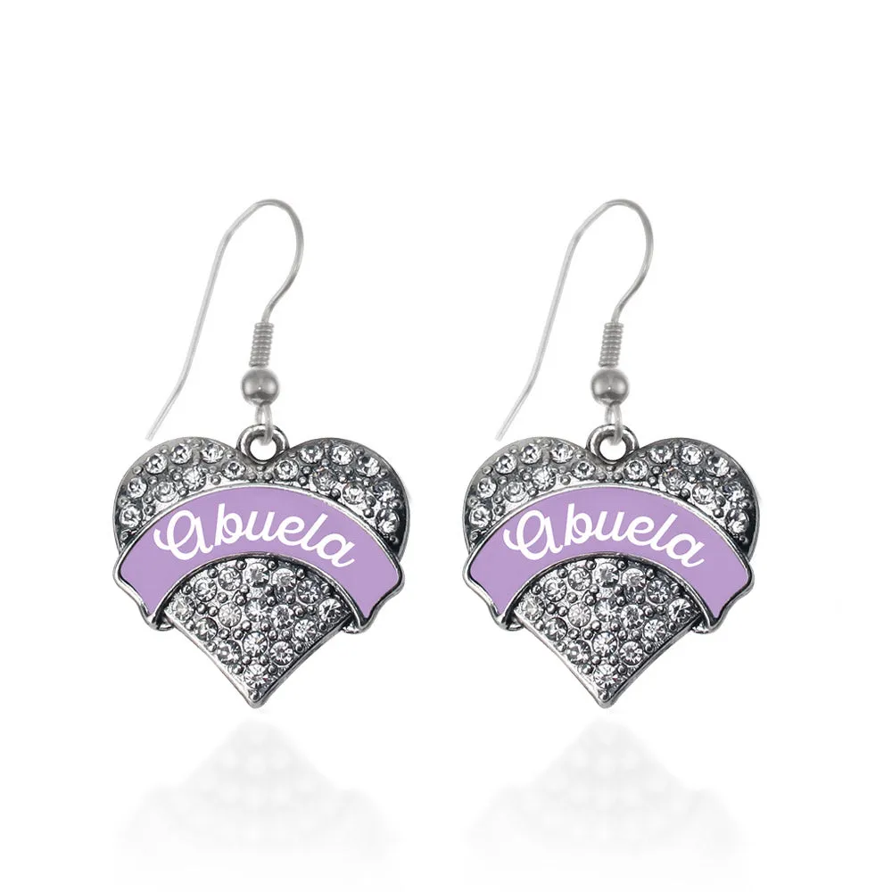 Silver Lavender Abuela Pave Heart Charm Dangle Earrings