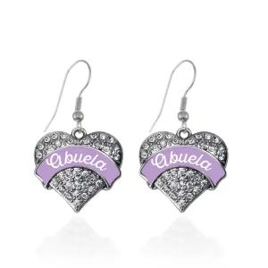 Silver Lavender Abuela Pave Heart Charm Dangle Earrings