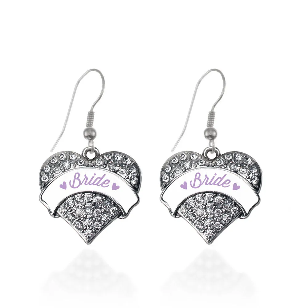 Silver Lavender Bride Pave Heart Charm Dangle Earrings