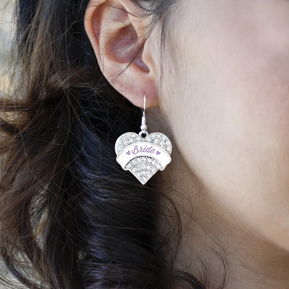 Silver Lavender Bride Pave Heart Charm Dangle Earrings