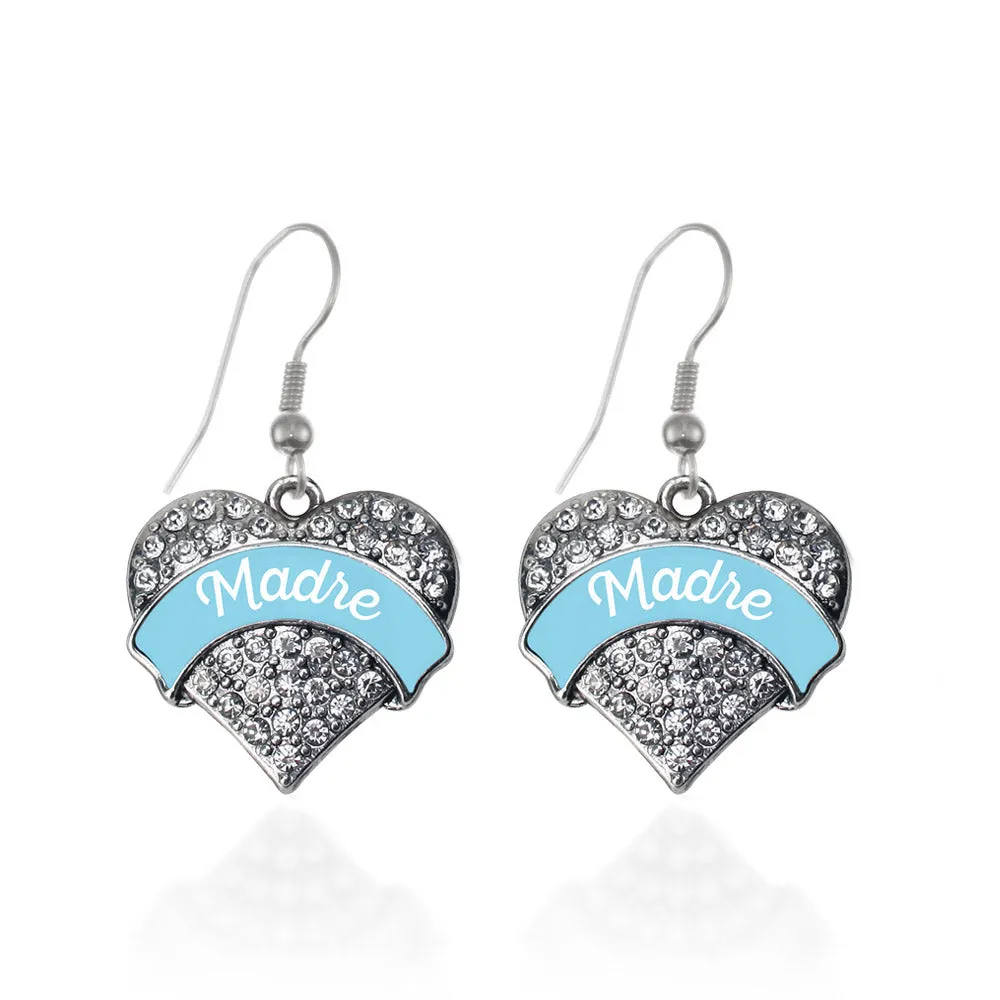 Silver Light Blue Madre Pave Heart Charm Dangle Earrings