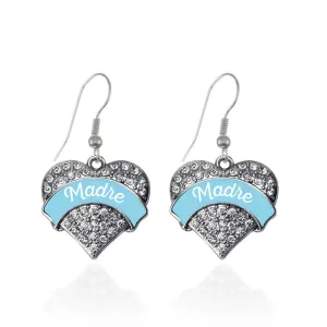 Silver Light Blue Madre Pave Heart Charm Dangle Earrings