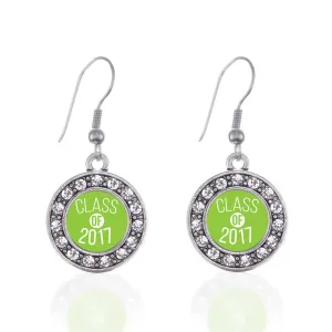 Silver Lime Green Class of 2017 Circle Charm Dangle Earrings