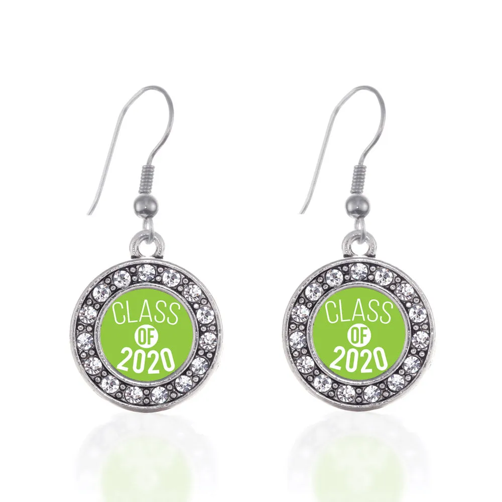 Silver Lime Green Class of 2020 Circle Charm Dangle Earrings