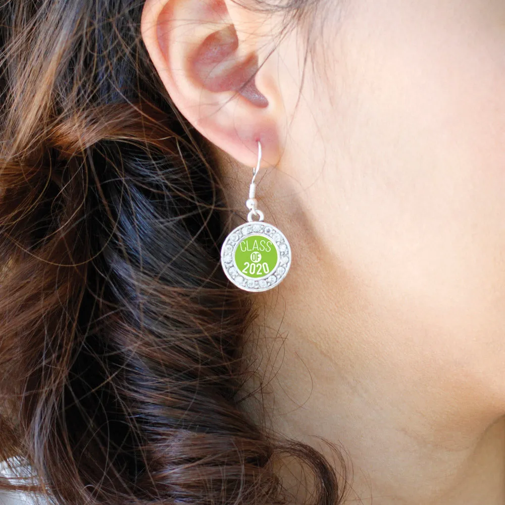 Silver Lime Green Class of 2020 Circle Charm Dangle Earrings