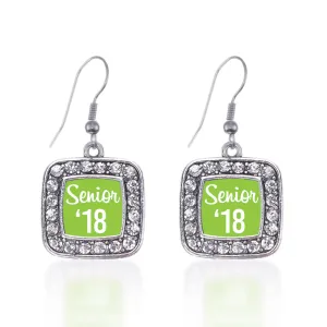 Silver Lime Green Senior '18 Square Charm Dangle Earrings