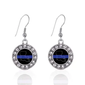 Silver Louisiana Thin Blue Line Circle Charm Dangle Earrings