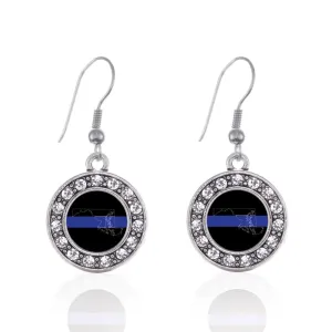 Silver Maryland Thin Blue Line Circle Charm Dangle Earrings