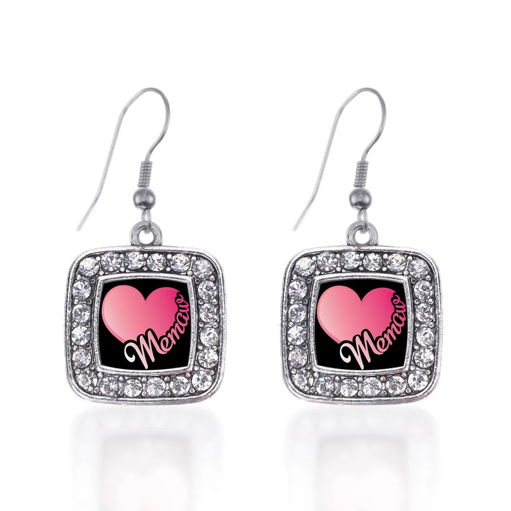 Silver MeMaw Square Charm Dangle Earrings