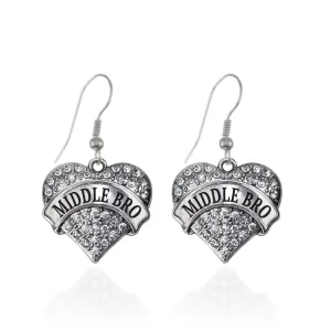 Silver Middle Bro Pave Heart Charm Dangle Earrings