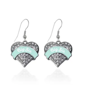 Silver Mint Big Sister Pave Heart Charm Dangle Earrings