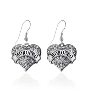 Silver Morocco Pave Heart Charm Dangle Earrings