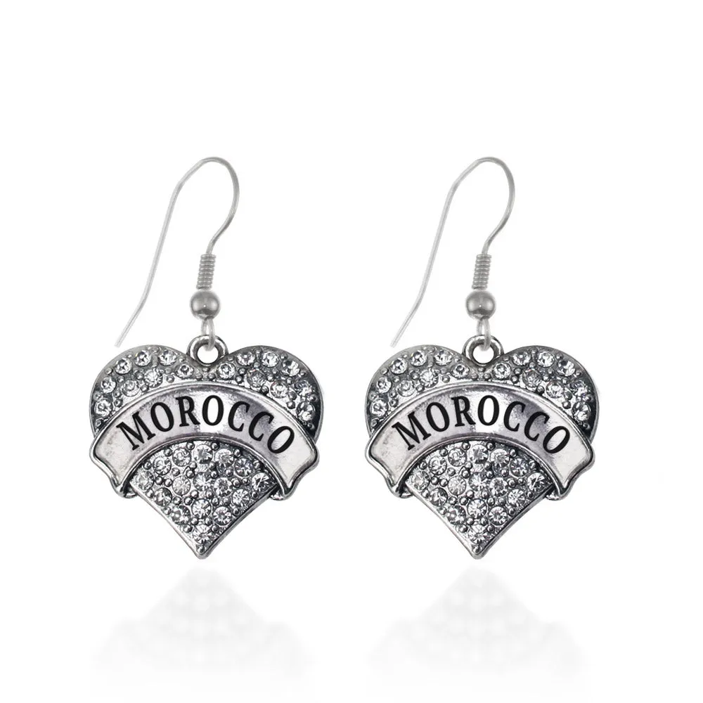 Silver Morocco Pave Heart Charm Dangle Earrings