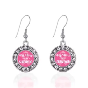 Silver My Aunt is a Survivor Breast Cancer Awareness Circle Charm Dangle Earrings