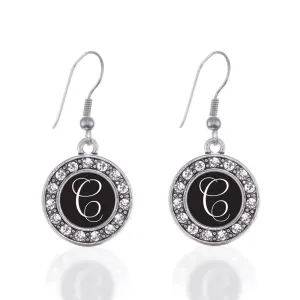 Silver My Script Initials - Letter C Circle Charm Dangle Earrings