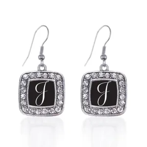 Silver My Script Initials - Letter J Square Charm Dangle Earrings