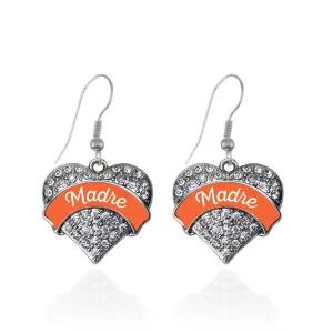 Silver Orange Madre Pave Heart Charm Dangle Earrings