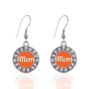 Silver Orange Mom Circle Charm Dangle Earrings