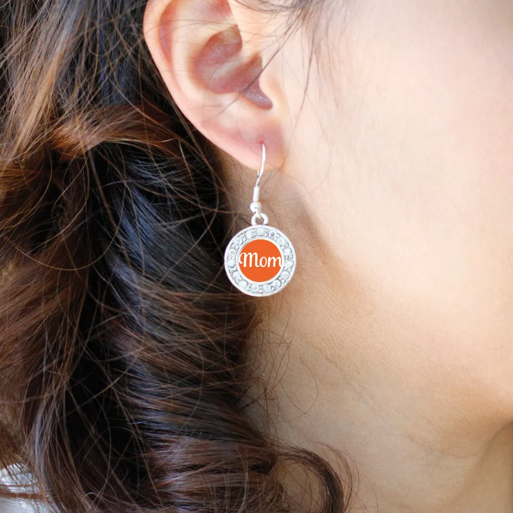 Silver Orange Mom Circle Charm Dangle Earrings