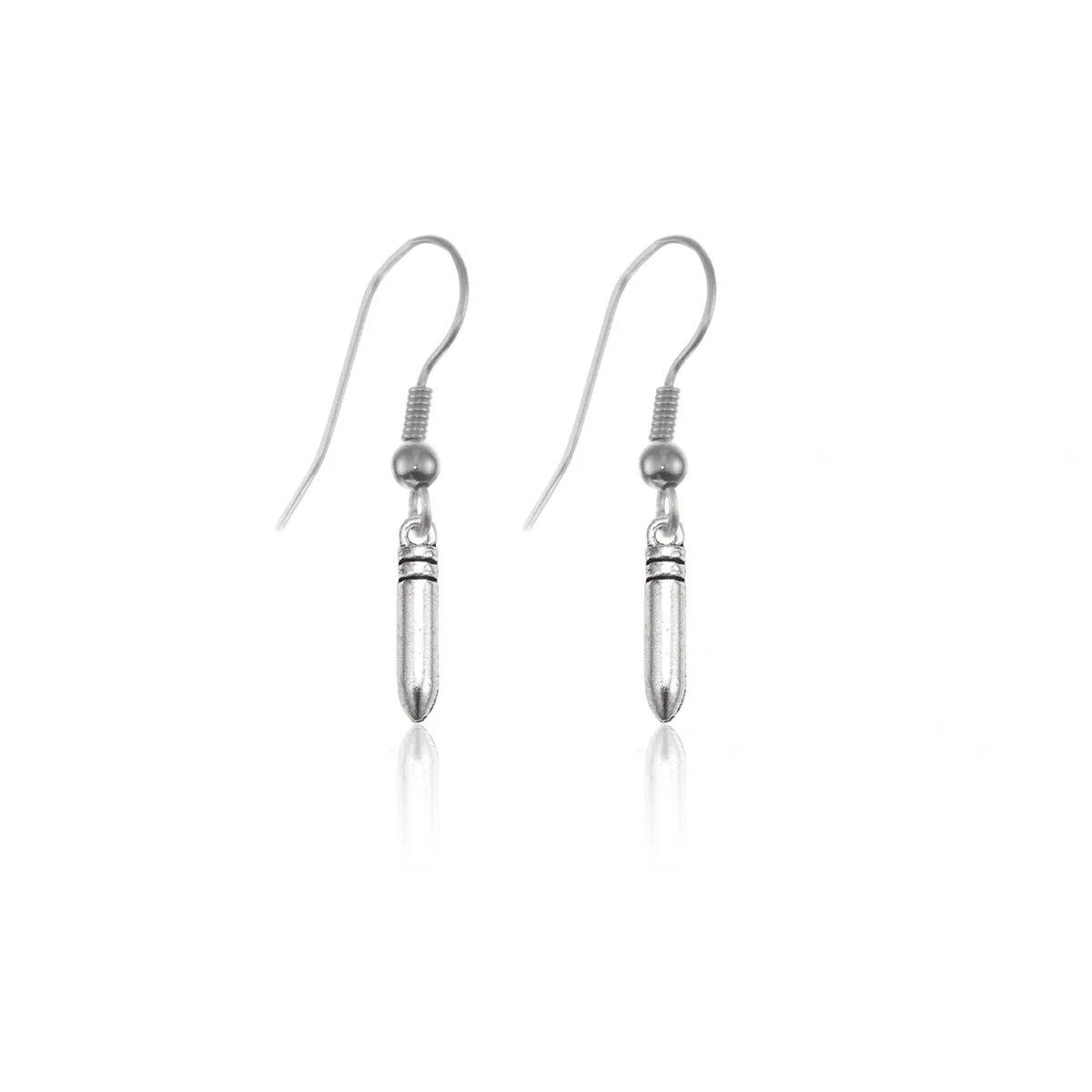 Silver Petite Bullet Charm Dangle Earrings