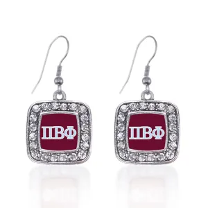 Silver Pi Beta Phi Square Charm Dangle Earrings