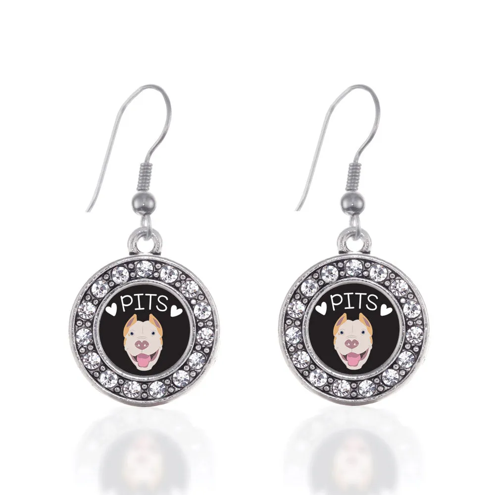 Silver Pit Bull Lover Circle Charm Dangle Earrings