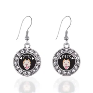 Silver Pit Bull Lover Circle Charm Dangle Earrings