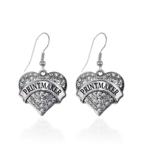 Silver Printmaker Pave Heart Charm Dangle Earrings