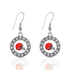 Silver Red and White Team Helmet Circle Charm Dangle Earrings