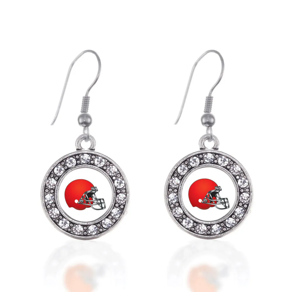 Silver Red and White Team Helmet Circle Charm Dangle Earrings