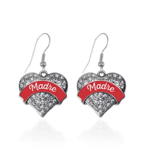 Silver Red Madre Pave Heart Charm Dangle Earrings