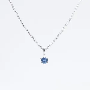 Silver Round Claw Set Blue Sapphire Necklace